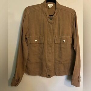 Nicole Miller‎ New York Womens Sz L Neutral Linen Blend Snap Closure Jacket